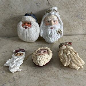 Lot of 5 Vintage Christmas Santa Ornaments Resin Ceramic